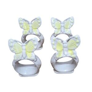 Set of 4 Ardalt White & Yellow Butterfly Napkin Rings Porcelain Made in Japan